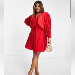 16 ASOS DESIGN Curve satin mini dress with bias cut skirt and tie back in red